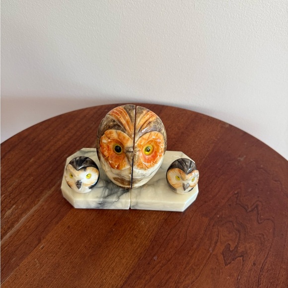 Pair of Vintage MCM Italian Hand Carved Alabaster Stone Carved Owl Bookends - Picture 3 of 9